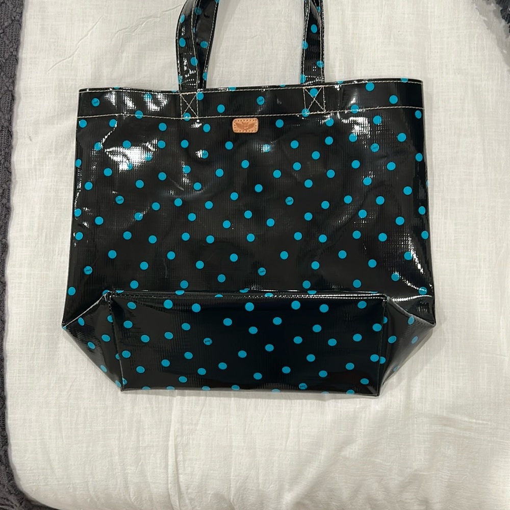 Consuela Black and Blue Polka Dot Tote Bag